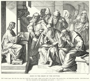 Jezus wśród lekarzy (rycina) autorstwa Julius (after) Schnorr von Carolsfeld