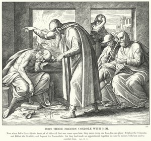 Kondolencje trzech przyjaciół Hioba z nim (grawerowanie) autorstwa Julius (after) Schnorr von Carolsfeld