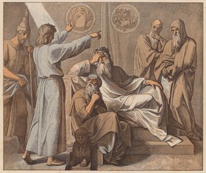 Józef interpretujący sny faraona, Księga Rodzaju, XLI, 25 (kolorowa rycina) autorstwa Julius (after) Schnorr von Carolsfeld