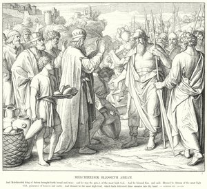 Melchizedek błogosławi Abrama (rycina) autorstwa Julius (after) Schnorr von Carolsfeld