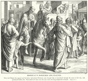 Mordechaj jest uhonorowany i wywyższony (rycina) autorstwa Julius (after) Schnorr von Carolsfeld