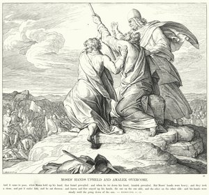 Podniesione ręce Mojżesza i zwycięstwo Amaleka (rycina) autorstwa Julius (after) Schnorr von Carolsfeld