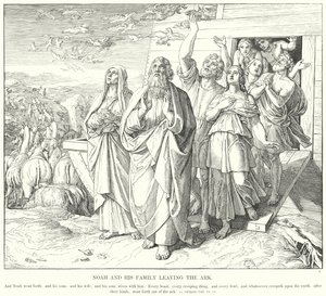 Noe i jego rodzina opuszczają arkę (rycina) autorstwa Julius (after) Schnorr von Carolsfeld