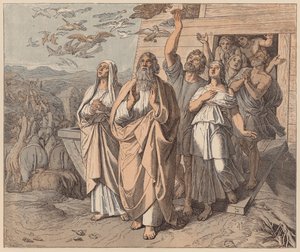 Noe i jego rodzina opuszczają arkę, Księga Rodzaju, VIII autorstwa Julius (after) Schnorr von Carolsfeld