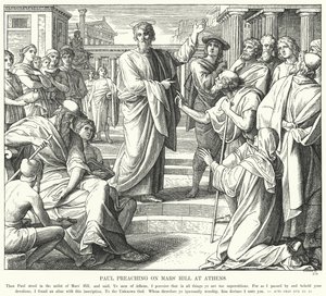 Paweł nauczający na Wzgórzu Marsa w Atenach (rycina) autorstwa Julius (after) Schnorr von Carolsfeld
