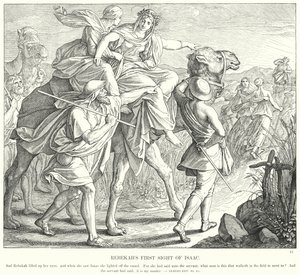Pierwsze spojrzenie Rebeki na Izaaka (rycina) autorstwa Julius (after) Schnorr von Carolsfeld
