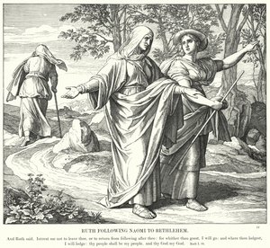 Rut podąża za Noemi do Betlejem (rycina) autorstwa Julius (after) Schnorr von Carolsfeld