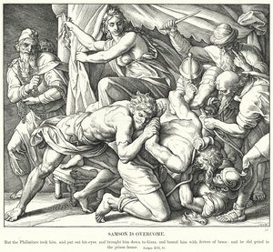 Samson jest pokonany (grawerunek) autorstwa Julius (after) Schnorr von Carolsfeld