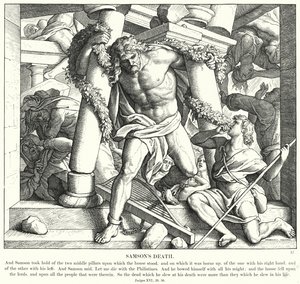 Śmierć Samsona (rycina) autorstwa Julius (after) Schnorr von Carolsfeld