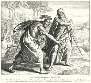 Zapowiedź detronizacji Saula (rycina) autorstwa Julius (after) Schnorr von Carolsfeld