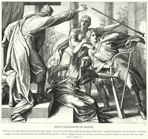 Zazdrość Saula o Dawida (rycina) autorstwa Julius (after) Schnorr von Carolsfeld