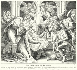 Adoracja pasterzy (rycina) autorstwa Julius (after) Schnorr von Carolsfeld