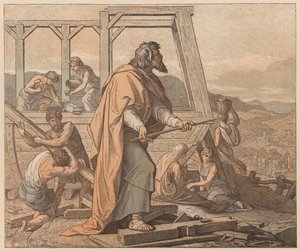 Budowa Arki, Księga Rodzaju, VI autorstwa Julius (after) Schnorr von Carolsfeld