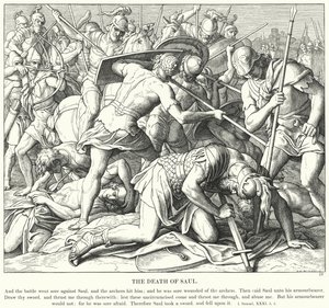 Śmierć Saula (rycina) autorstwa Julius (after) Schnorr von Carolsfeld