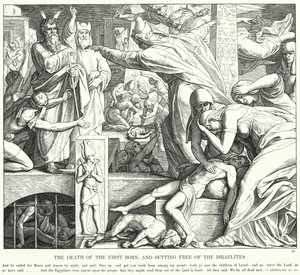Śmierć pierworodnych i uwolnienie Izraelitów (rycina) autorstwa Julius (after) Schnorr von Carolsfeld