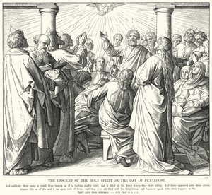 Zejście Ducha Świętego w dniu Pięćdziesiątnicy (rycina) autorstwa Julius (after) Schnorr von Carolsfeld