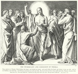 Niedowierzanie i spowiedź Tomasza (rycina) autorstwa Julius (after) Schnorr von Carolsfeld
