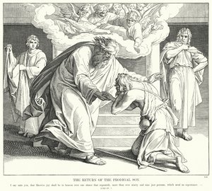 Powrót syna marnotrawnego (rycina) autorstwa Julius (after) Schnorr von Carolsfeld