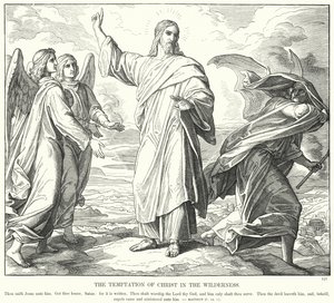 Kuszenie Chrystusa na pustyni (rycina) autorstwa Julius (after) Schnorr von Carolsfeld