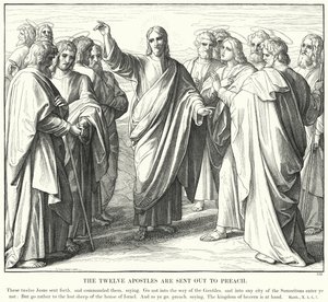 Dwunastu Apostołów zostaje wysłanych, aby głosić (rycina) autorstwa Julius (after) Schnorr von Carolsfeld