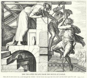 Dwóch szpiegów ucieka z domu Rachab (rycina) autorstwa Julius (after) Schnorr von Carolsfeld