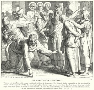Kobieta przyłapana na cudzołóstwie (rycina) autorstwa Julius (after) Schnorr von Carolsfeld