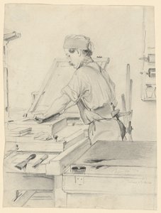 Autoportret pracujący w drukarni litograficznej autorstwa Julius Adam the Elder