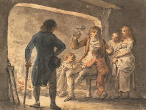 Ogień w kominku, ojciec opowiada historię swoim dzieciom autorstwa Julius Caesar Ibbetson