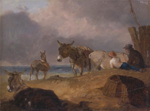 Osły i postacie na plaży autorstwa Julius Caesar Ibbetson