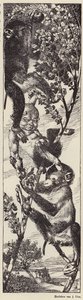 Małpy zbierające owoce na drzewie (litografia) autorstwa Julius Diez