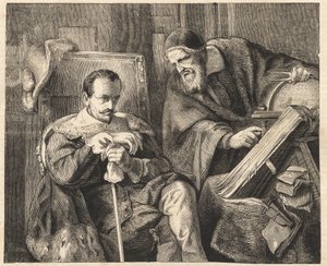 Albrecht von Wallenstein (Waldstein) (1583-1634) z astrologiem Giovanni Battista Seni (Seno, Zeno, Senno Zenno) (1600-1656) według obrazu Juliusa Schradera autorstwa Julius Friedrich Anton (after) Schrader