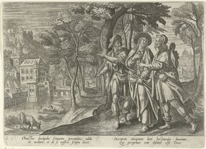 Emaus-goers Objawienia Chrystusa po śmierci (tytuł serii) autorstwa Julius Goltzius