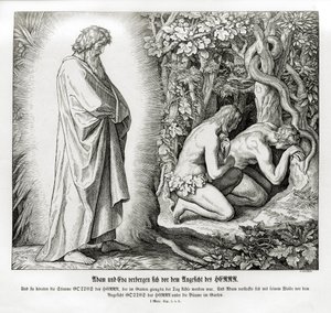 Adam i Ewa ukrywają swoją nagość, Genesis! autorstwa Julius Schnorr von Carolsfeld
