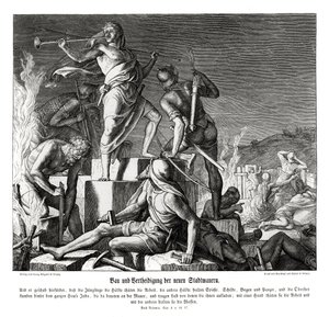 Budowa i obrona nowych murów miejskich, Nehemiasz autorstwa Julius Schnorr von Carolsfeld