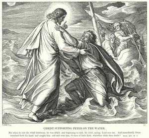 Chrystus wspiera Piotra na wodzie autorstwa Julius Schnorr von Carolsfeld
