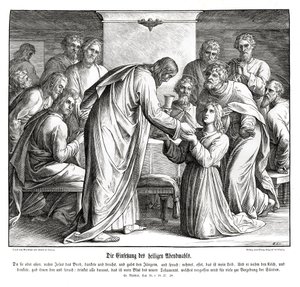 Eucharystia, Ewangelia Mateusza autorstwa Julius Schnorr von Carolsfeld