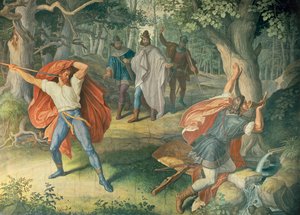 Hagen zabija Zygfryda przy fontannie, Hall of Nibelungens