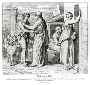 Jakub prosi Labana o Rachelę jako jego żonę, Genesis autorstwa Julius Schnorr von Carolsfeld