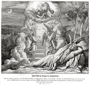 Jakub śni o drabinie do nieba, Genesis autorstwa Julius Schnorr von Carolsfeld