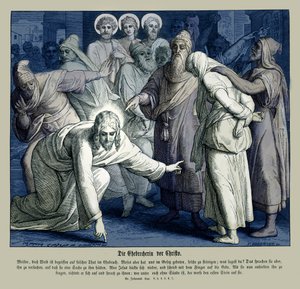 Jezus i cudzołożnica, Ewangelia Jana autorstwa Julius Schnorr von Carolsfeld