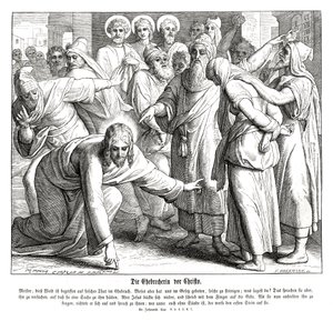 Jezus i cudzołożnica, Ewangelia Jana autorstwa Julius Schnorr von Carolsfeld