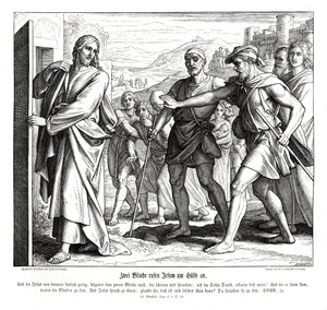 Jezus i niewidomi, Ewangelia Mateusza autorstwa Julius Schnorr von Carolsfeld