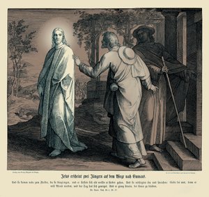 Jezus ukazuje się dwóm uczniom, Ewangelia Łukasza autorstwa Julius Schnorr von Carolsfeld