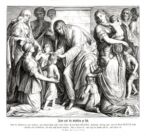Jezus wzywa do siebie dzieci, Ewangelia Marka autorstwa Julius Schnorr von Carolsfeld