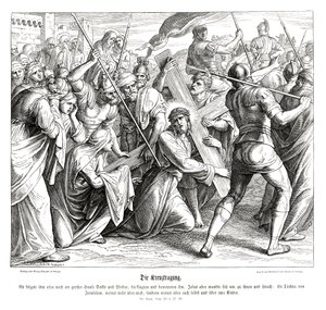 Jezus niosący krzyż, Ewangelia Łukasza autorstwa Julius Schnorr von Carolsfeld