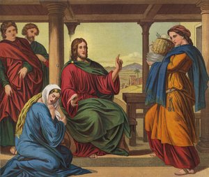Jezus w Domu Marty autorstwa Julius Schnorr von Carolsfeld