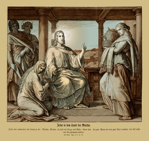 Jezus w domu Marty, Ewangelia Łukasza autorstwa Julius Schnorr von Carolsfeld