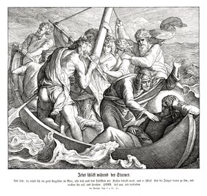 Jezus śpi podczas burzy, Ewangelia Mateusza autorstwa Julius Schnorr von Carolsfeld