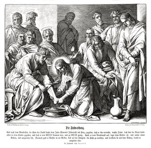 Jezus myje nogi swoim uczniom, Ewangelia Jana autorstwa Julius Schnorr von Carolsfeld