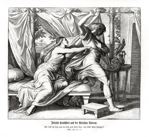Józef odmawia kłamania z Potyfarem, Genesis autorstwa Julius Schnorr von Carolsfeld